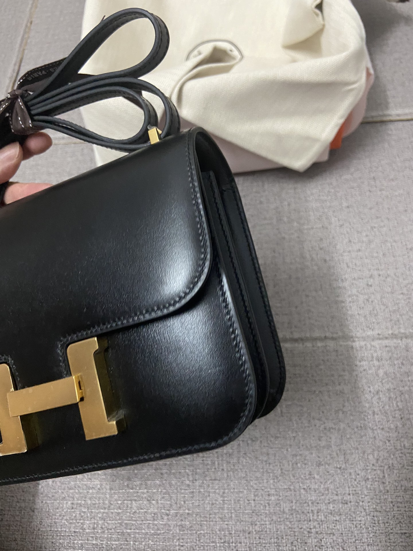 Hermes Constance 18 Mini Shoulder Bag In Black Box Leather